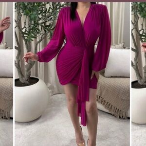 Fashion Nova Vibrant Magenta Long Sleeve Dress